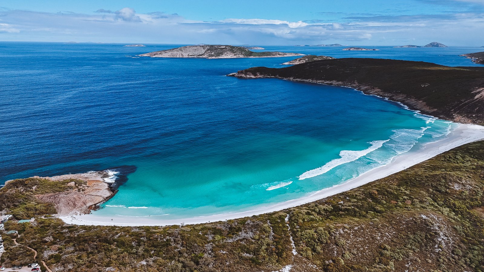 Aerial view of the turquoise Esperance coastline in Western Australia